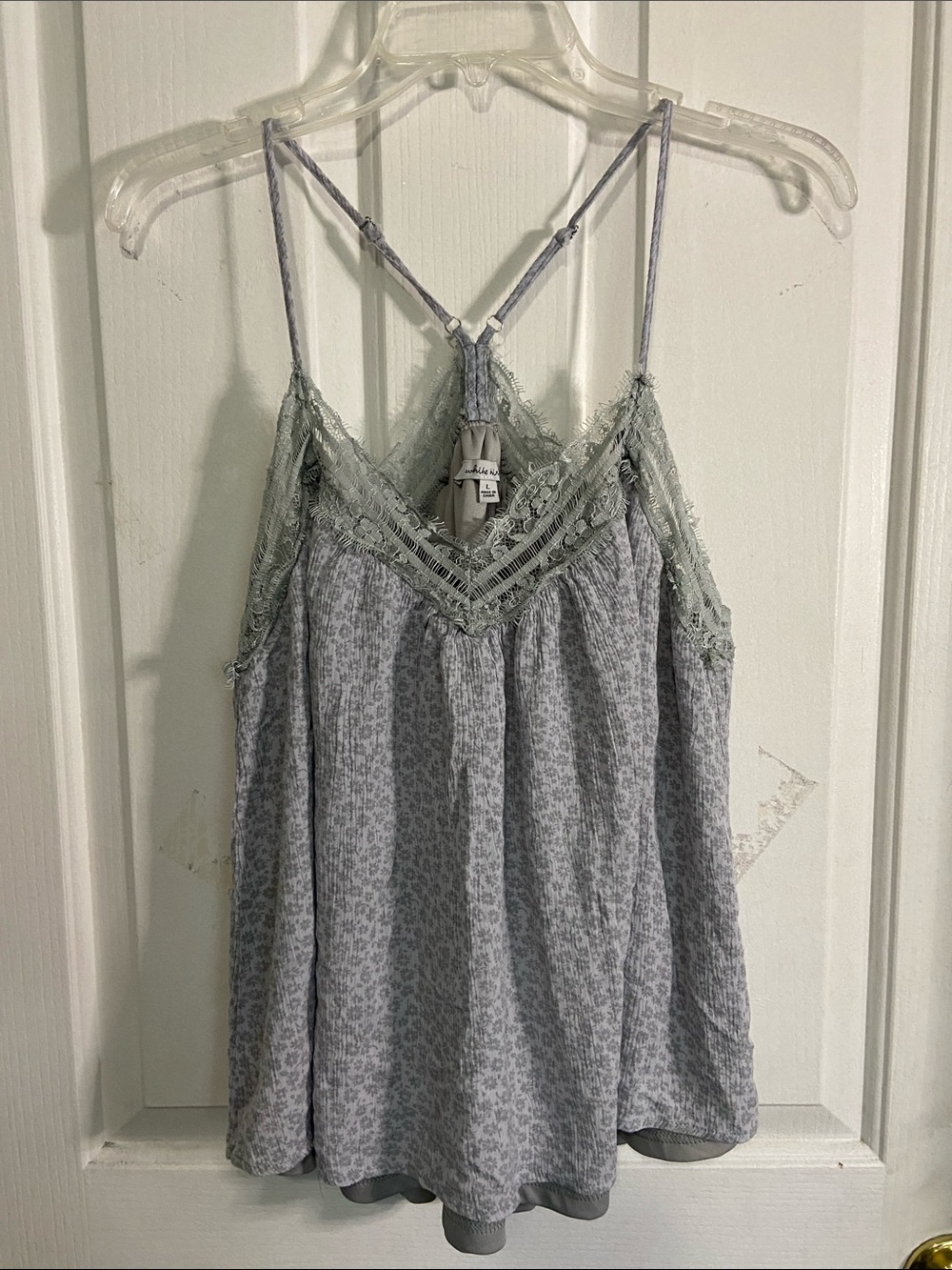 white birch Grey Lace-Trim Floral Cami
